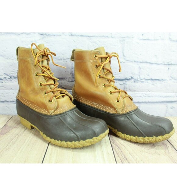 LL Bean Brown Leather Lace Up Round Toe Insulated Ankle Duck Boots Size 6 M - Picture 3 of 10